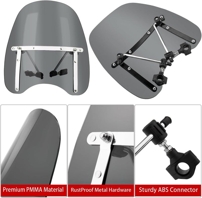 KICRY زجاج أمامي عالمي للدراجات النارية 18"x16" متوافق مع هارلي ديفيدسون هوندا كاواساكي سوزوكي ياماها كروزر سافاج إنترودر فولوشيا بولفارد فولكان VN (دخاني) - Image 4